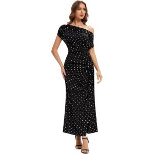 image:imageEverPretty Womens Summer Knit Wedding Guest Dress Dropped Sleeve Stretchy Ankle Length Semi Formal Cocktail DressesBlack Polka Dot