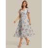 image:imageEverPretty Womens Summer Floral Wedding Guest Dress V Neck Short Sleeve Chiffon Midi A Line Semi Formal Dresses 02744Amber Bloom