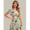 image:imageEverPretty Womens Summer Floral Wedding Guest Dress V Neck Short Sleeve Chiffon Midi A Line Semi Formal Dresses 02744Light Green Floral