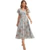 image:imageEverPretty Womens Summer Floral Wedding Guest Dress V Neck Short Sleeve Chiffon Midi A Line Semi Formal Dresses 02744Amber Bloom