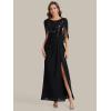 image:imageEverPretty Womens Round Neck Half Sleeves Mother of Bride Dresses Chiffon Floor Length ALine Formal Dress 02689Black