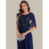 image:imageEverPretty Womens Round Neck Half Sleeves Mother of Bride Dresses Chiffon Floor Length ALine Formal Dress 02689Navy Blue