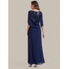 image:imageEverPretty Womens Round Neck Half Sleeves Mother of Bride Dresses Chiffon Floor Length ALine Formal Dress 02689Navy Blue
