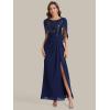 image:imageEverPretty Womens Round Neck Half Sleeves Mother of Bride Dresses Chiffon Floor Length ALine Formal Dress 02689Navy Blue