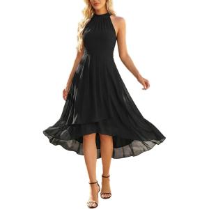 image:imageEverPretty Womens Sexy Halter Neck Pleated Sleeveless HiLo Chiffon Summer Wedding Guest Dress Cocktail Dresses 31926Black