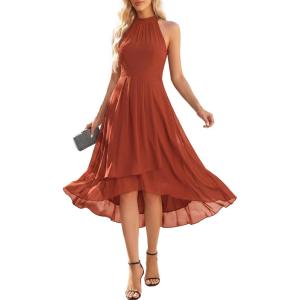 image:imageEverPretty Womens Sexy Halter Neck Pleated Sleeveless HiLo Chiffon Summer Wedding Guest Dress Cocktail Dresses 31926Burnt Orange