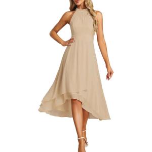 image:imageEverPretty Womens Sexy Halter Neck Pleated Sleeveless HiLo Chiffon Summer Wedding Guest Dress Cocktail Dresses 31926Champagne