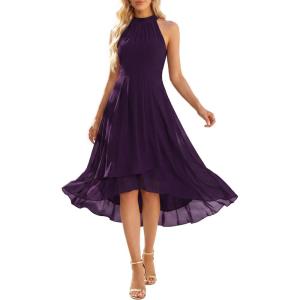 image:imageEverPretty Womens Sexy Halter Neck Pleated Sleeveless HiLo Chiffon Summer Wedding Guest Dress Cocktail Dresses 31926Purple
