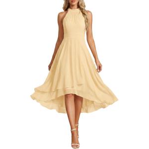 image:imageEverPretty Womens Sexy Halter Neck Pleated Sleeveless HiLo Chiffon Summer Wedding Guest Dress Cocktail Dresses 31926Yellow
