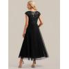image:imageEverPretty Womens Sequin Round Neck Cap Sleeve Formal Wedding Guest Dress Pleated ALine Midi Cocktail Dresses 02769Black