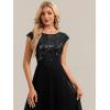 image:imageEverPretty Womens Sequin Round Neck Cap Sleeve Formal Wedding Guest Dress Pleated ALine Midi Cocktail Dresses 02769Black
