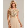image:imageEverPretty Womens Sequin Round Neck Cap Sleeve Formal Wedding Guest Dress Pleated ALine Midi Cocktail Dresses 02769Gold