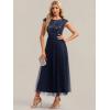 image:imageEverPretty Womens Sequin Round Neck Cap Sleeve Formal Wedding Guest Dress Pleated ALine Midi Cocktail Dresses 02769Navy Blue