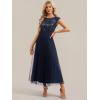 image:imageEverPretty Womens Sequin Round Neck Cap Sleeve Formal Wedding Guest Dress Pleated ALine Midi Cocktail Dresses 02769Navy Blue