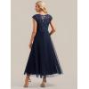 image:imageEverPretty Womens Sequin Round Neck Cap Sleeve Formal Wedding Guest Dress Pleated ALine Midi Cocktail Dresses 02769Navy Blue
