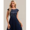 image:imageEverPretty Womens Sequin Round Neck Cap Sleeve Formal Wedding Guest Dress Pleated ALine Midi Cocktail Dresses 02769Navy Blue
