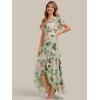image:imageEverPretty Womens VNeck Short Sleeves Bridesmaid Dress Chiffon Asymmetrical Hem Formal Wedding Guest Dresses 02758Light Green Floral