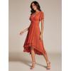 image:imageEverPretty Womens Wedding Guest Dress Chiffon V Neck Ruched Short Sleeves Midi High Low Birthday Semi Formal Dresses 02088Burnt Orange