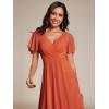 image:imageEverPretty Womens Wedding Guest Dress Chiffon V Neck Ruched Short Sleeves Midi High Low Birthday Semi Formal Dresses 02088Burnt Orange