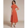 image:imageEverPretty Womens Wedding Guest Dress Chiffon V Neck Ruched Short Sleeves Midi High Low Birthday Semi Formal Dresses 02088Burnt Orange