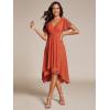 image:imageEverPretty Womens Wedding Guest Dress Chiffon V Neck Ruched Short Sleeves Midi High Low Birthday Semi Formal Dresses 02088Burnt Orange
