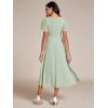 image:imageEverPretty Womens Wedding Guest Dress Chiffon V Neck Ruched Short Sleeves Midi High Low Birthday Semi Formal Dresses 02088Mint Green