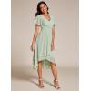 image:imageEverPretty Womens Wedding Guest Dress Chiffon V Neck Ruched Short Sleeves Midi High Low Birthday Semi Formal Dresses 02088Mint Green