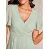 image:imageEverPretty Womens Wedding Guest Dress Chiffon V Neck Ruched Short Sleeves Midi High Low Birthday Semi Formal Dresses 02088Mint Green