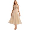 image:imageEverPretty Womens Sequin Round Neck Cap Sleeve Formal Wedding Guest Dress Pleated ALine Midi Cocktail Dresses 02769Gold