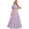 image:imageEverPretty Womens Summer Short Sleeve Chiffon Empire Waist Floor Length Formal Bridesmaid Dress Mother of Bride DressesFrosted Lilac