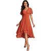 image:imageEverPretty Womens Wedding Guest Dress Chiffon V Neck Ruched Short Sleeves Midi High Low Birthday Semi Formal Dresses 02088Burnt Orange