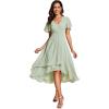image:imageEverPretty Womens Wedding Guest Dress Chiffon V Neck Ruched Short Sleeves Midi High Low Birthday Semi Formal Dresses 02088Mint Green