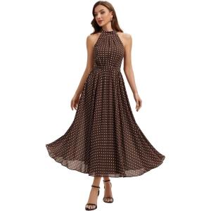 image:imageEverPretty Womens Halter Sleeveless Summer Formal Wedding Guest Dresses Chiffon Tea Length ALine Cocktail Dress 02699Brown Polka Dots
