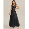 image:imageEverPretty Womens Sequin VNeck Formal Evening Dresses Cap Sleeves Maxi Mother of Bride Dress 02559Black