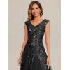 image:imageEverPretty Womens Sequin VNeck Formal Evening Dresses Cap Sleeves Maxi Mother of Bride Dress 02559Black