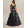 image:imageEverPretty Womens Sequin VNeck Formal Evening Dresses Cap Sleeves Maxi Mother of Bride Dress 02559Black