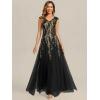 image:imageEverPretty Womens Sequin VNeck Formal Evening Dresses Cap Sleeves Maxi Mother of Bride Dress 02559Black Gold