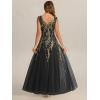image:imageEverPretty Womens Sequin VNeck Formal Evening Dresses Cap Sleeves Maxi Mother of Bride Dress 02559Black Gold