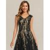 image:imageEverPretty Womens Sequin VNeck Formal Evening Dresses Cap Sleeves Maxi Mother of Bride Dress 02559Black Gold