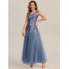 image:imageEverPretty Womens Sequin VNeck Formal Evening Dresses Cap Sleeves Maxi Mother of Bride Dress 02559Dusty Blue