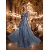 image:imageEverPretty Womens Sequin VNeck Formal Evening Dresses Cap Sleeves Maxi Mother of Bride Dress 02559Dusty Blue