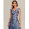 image:imageEverPretty Womens Sequin VNeck Formal Evening Dresses Cap Sleeves Maxi Mother of Bride Dress 02559Dusty Blue