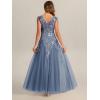 image:imageEverPretty Womens Sequin VNeck Formal Evening Dresses Cap Sleeves Maxi Mother of Bride Dress 02559Dusty Blue