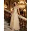 image:imageEverPretty Womens Sequin VNeck Formal Evening Dresses Cap Sleeves Maxi Mother of Bride Dress 02559Gold