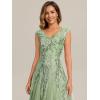 image:imageEverPretty Womens Sequin VNeck Formal Evening Dresses Cap Sleeves Maxi Mother of Bride Dress 02559Mint Green