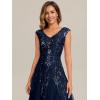 image:imageEverPretty Womens Sequin VNeck Formal Evening Dresses Cap Sleeves Maxi Mother of Bride Dress 02559Navy Blue