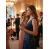 image:imageEverPretty Womens Sequin VNeck Formal Evening Dresses Cap Sleeves Maxi Mother of Bride Dress 02559Navy Blue
