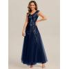 image:imageEverPretty Womens Sequin VNeck Formal Evening Dresses Cap Sleeves Maxi Mother of Bride Dress 02559Navy Blue