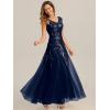 image:imageEverPretty Womens Sequin VNeck Formal Evening Dresses Cap Sleeves Maxi Mother of Bride Dress 02559Navy Blue