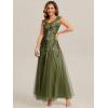 image:imageEverPretty Womens Sequin VNeck Formal Evening Dresses Cap Sleeves Maxi Mother of Bride Dress 02559Olive Green